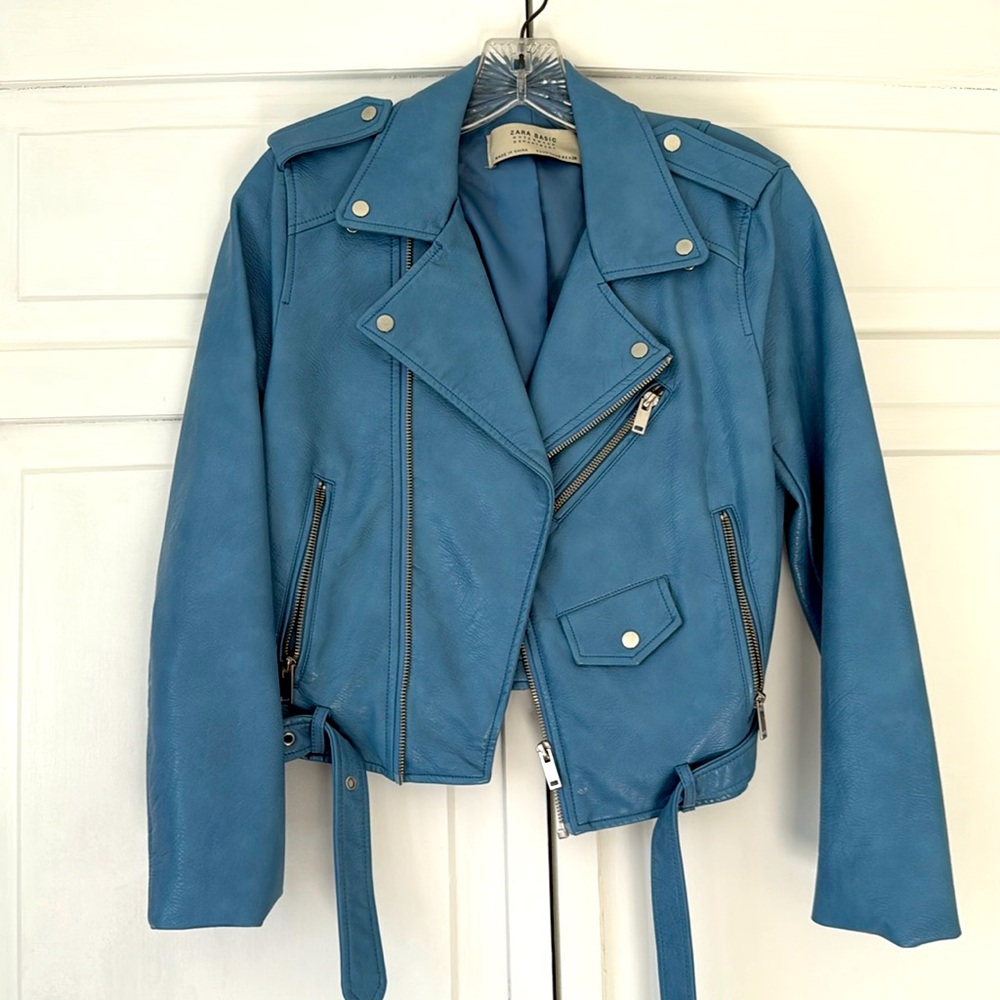 Zara blue leather jacket